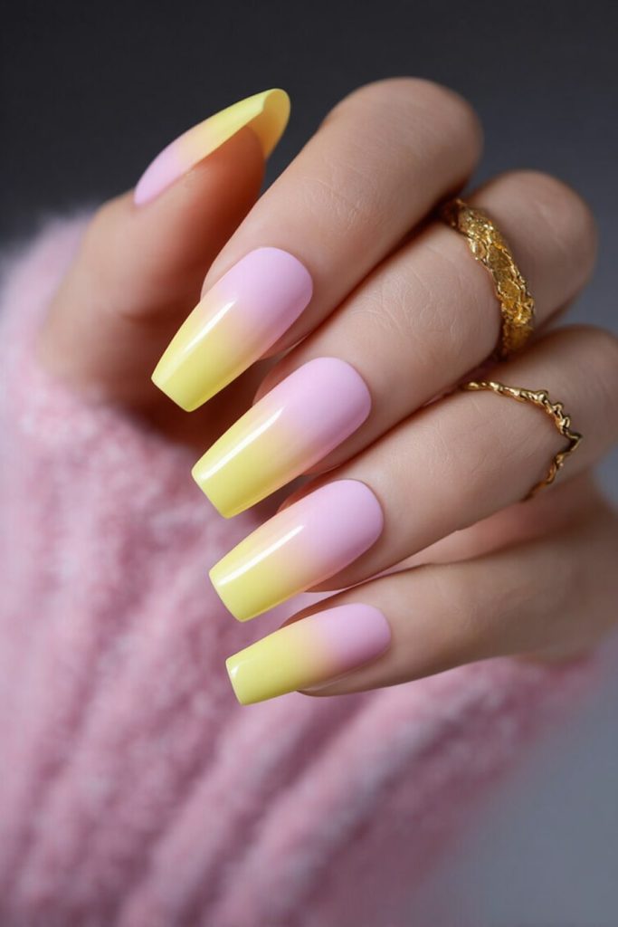Pastel Pink and Lemon Split Nails