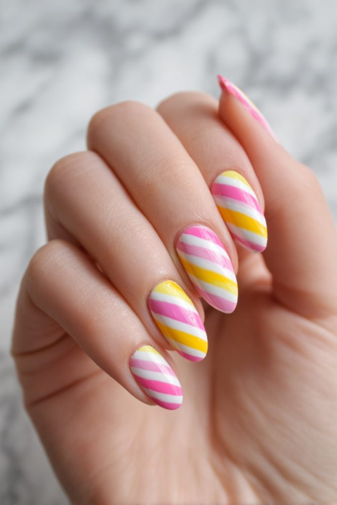 Pink and Yellow Stripe Nails