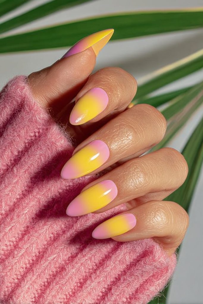 Pink-Yellow Aura Nails