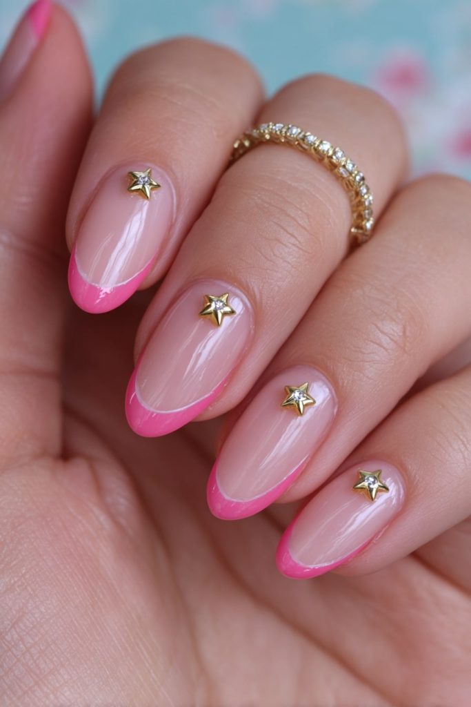 Neon Pink Tips with Star Charms