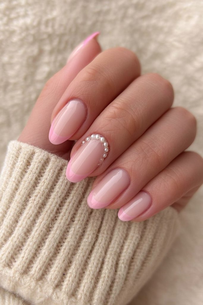 Classic Baby Pink Tips with Pearl Charms