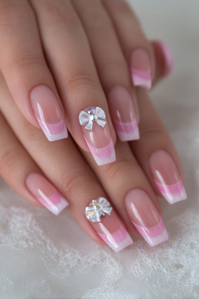 Two-Tone Pink Tips with Bow Charms