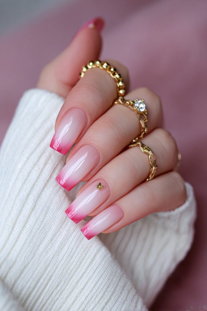 Deep Rose Tips with Gold Initial Charms