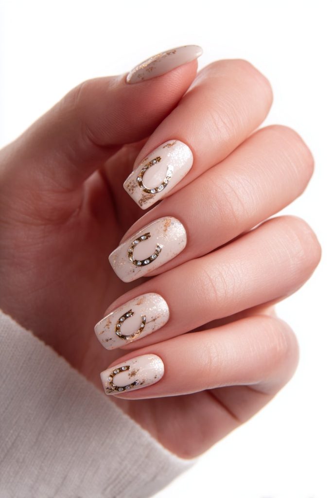 Nude Nails with Mini Horseshoe Stickers
