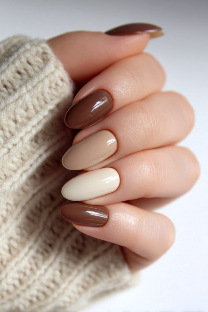 Brown and White Skittle Nails