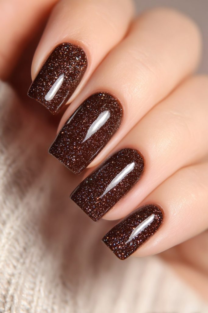 Brown Glitter Nails