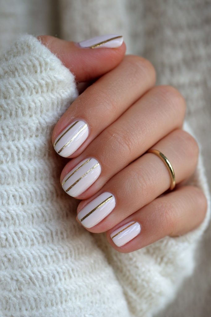 Cream and Gold Minimal Nails