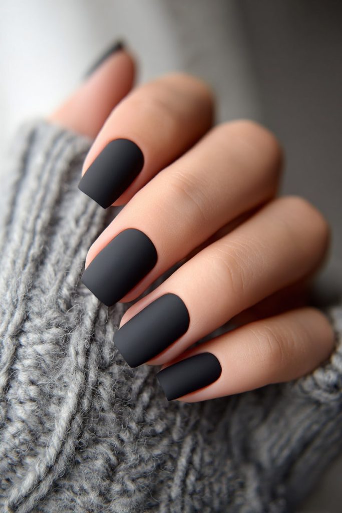 Matte Black Square Nails