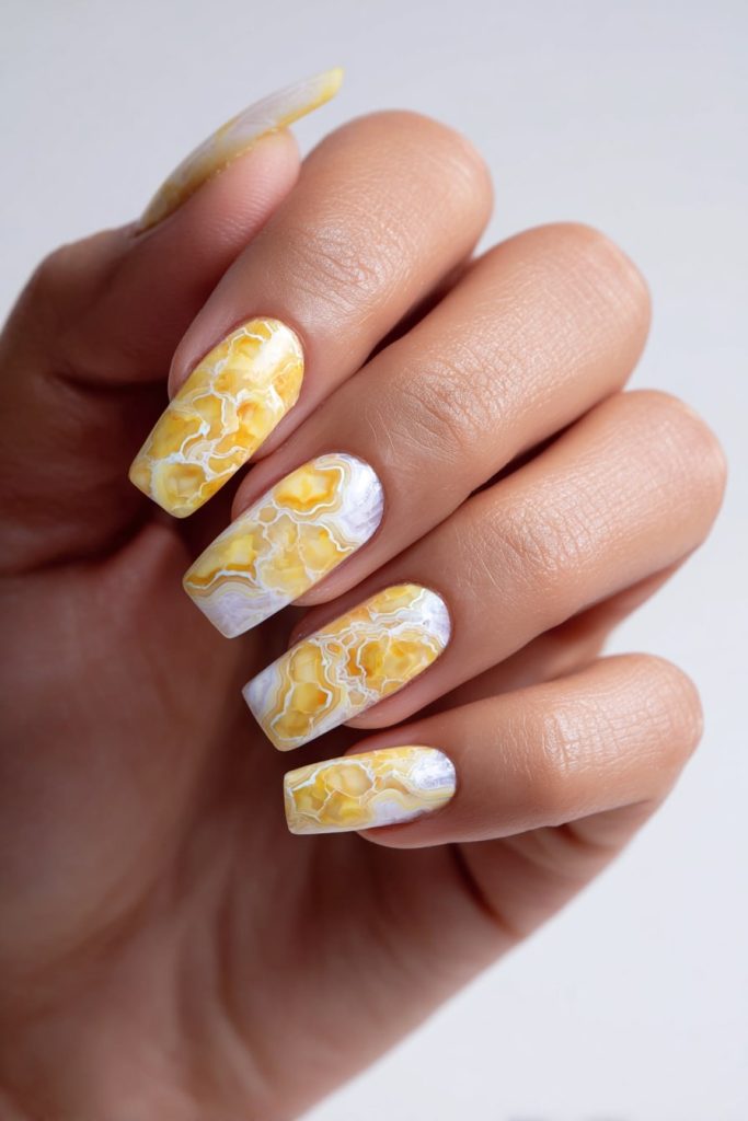 Geode-Inspired Yellow Nails