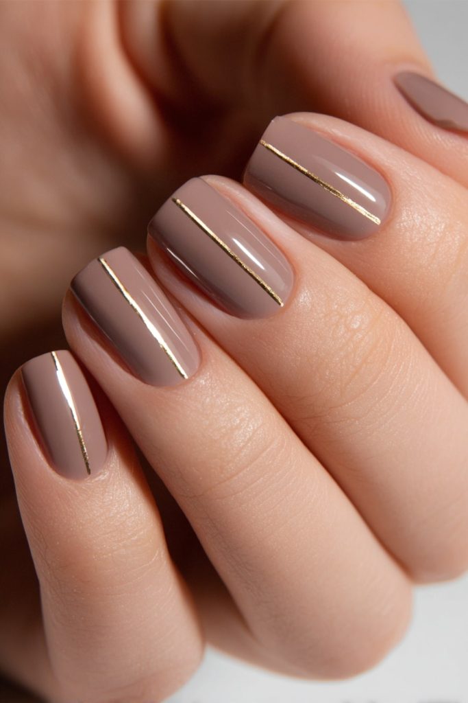Nude and Gold Minimalist Nails