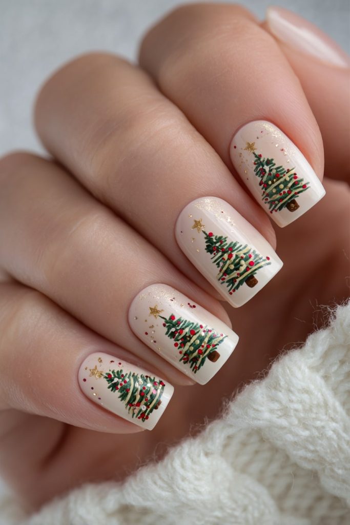 Christmas Tree Accent Nails