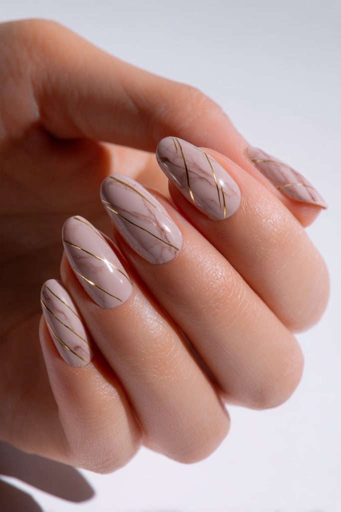 Nude Nails with Gold Accents