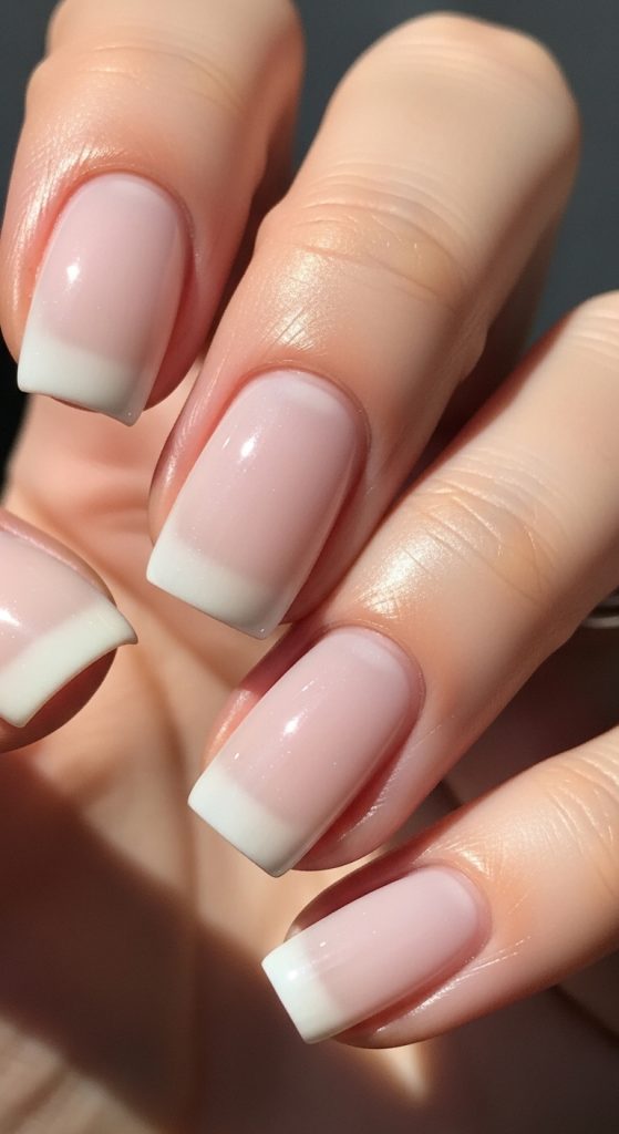 All ten nails in classic sheer milky white with a soft glowy finish