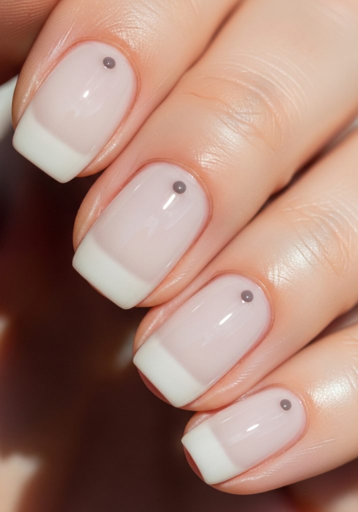 Clean milky white nails with a single tiny dot near the cuticle on accent fingers