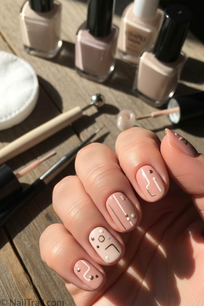 DIY neutral nail art with manicure tools