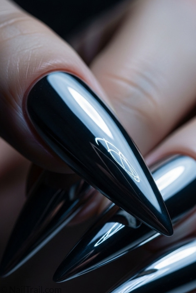 Edge nail shape with chrome manicure