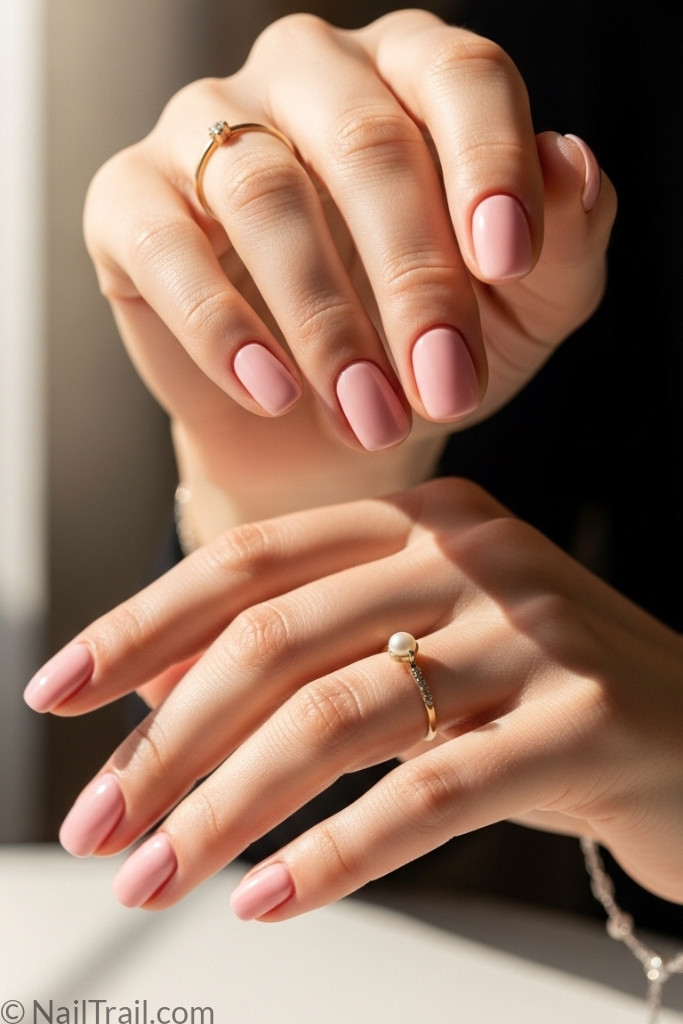 Elegant pale pink manicure on short nails