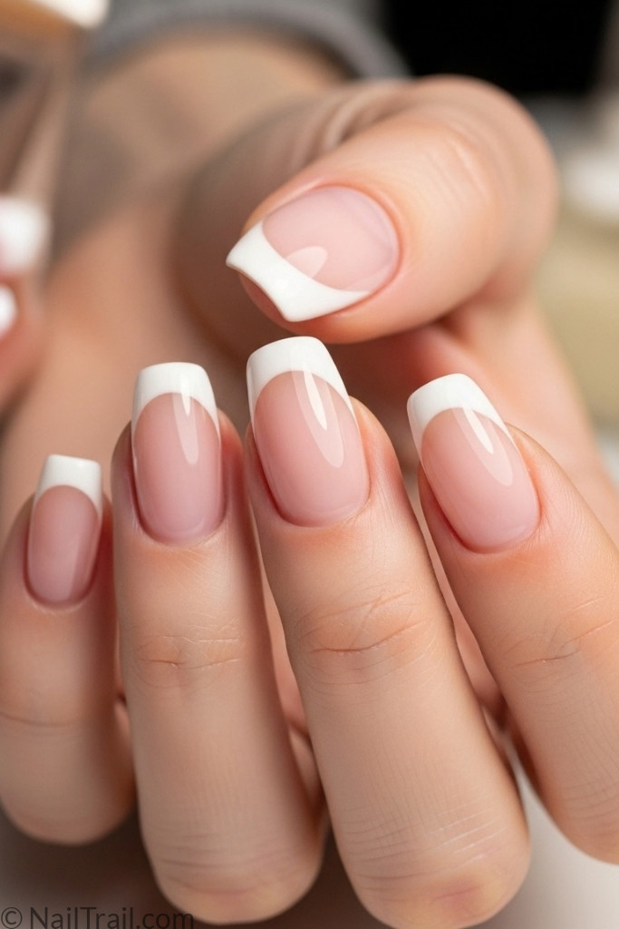French tip manicure with squoval nail shape