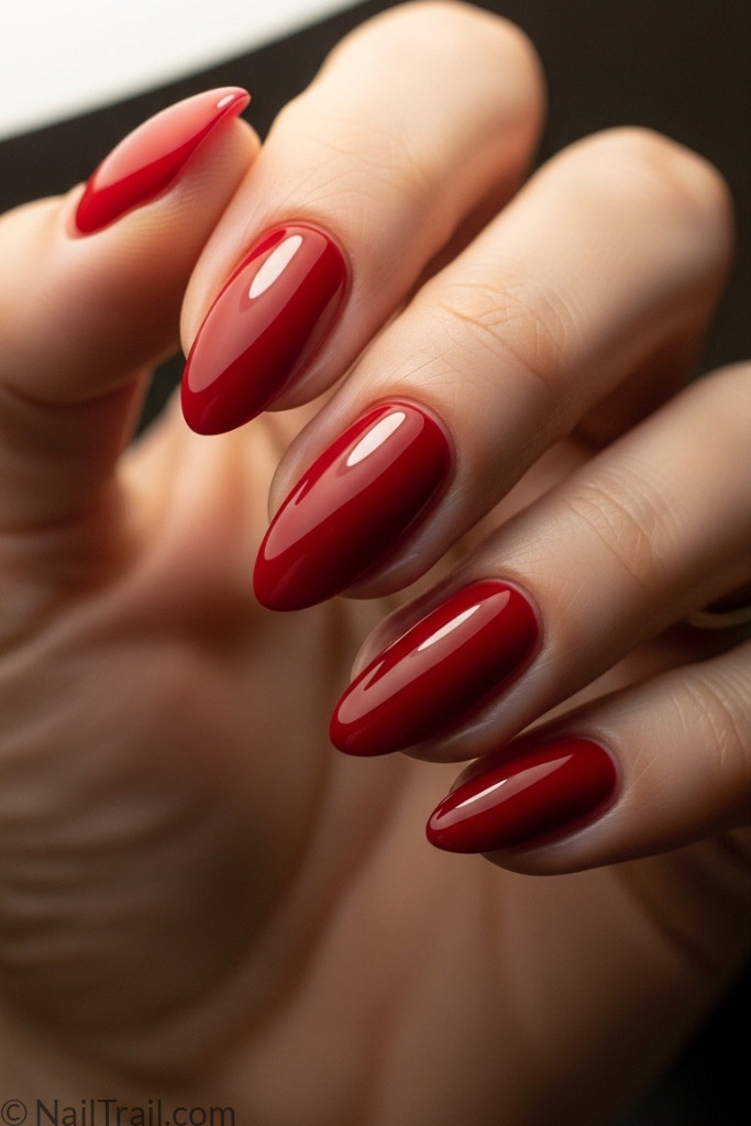 Glossy red nail design