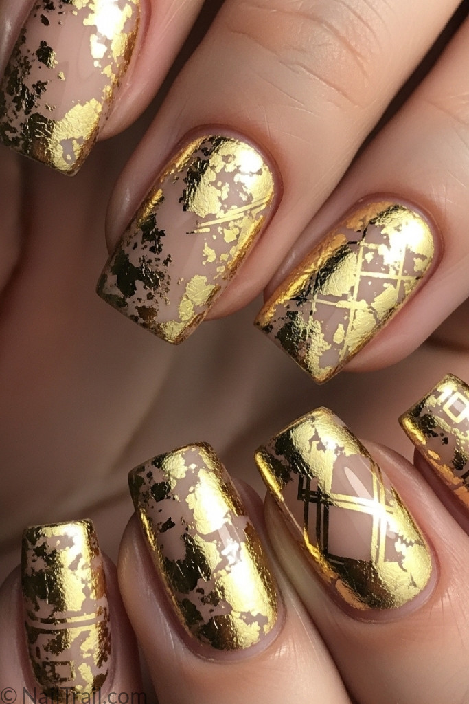 Gold foil nail design
