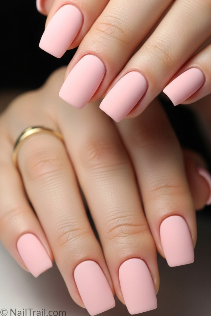Matte pink manicure on short nails