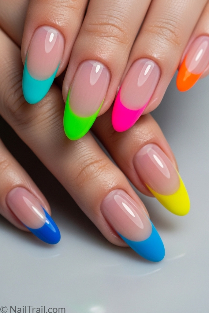 Modern colorful French tip nails