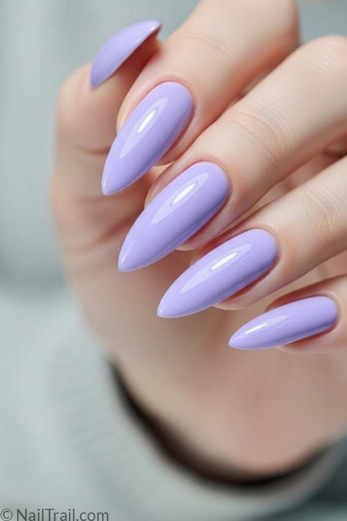 Mountain peak nail shape with lavender polish