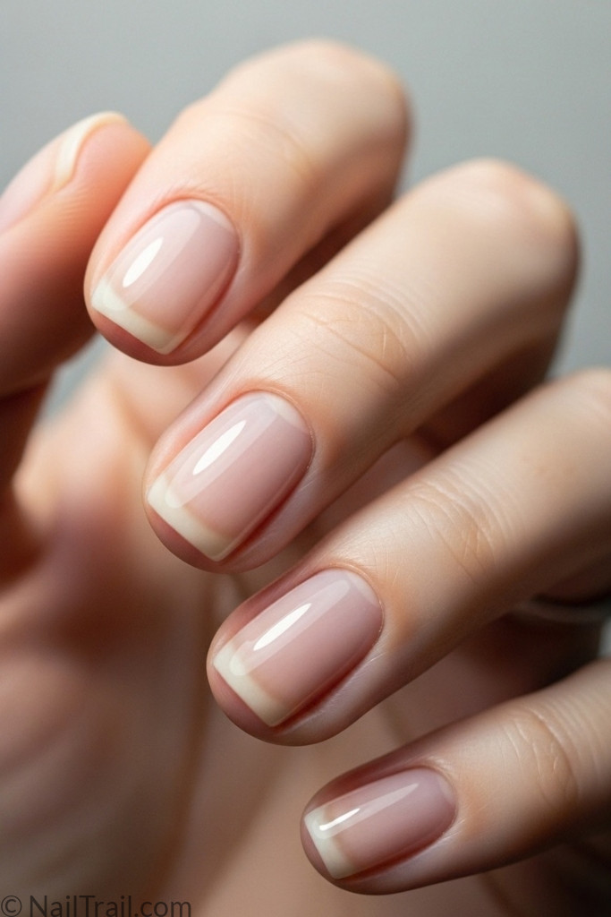 Natural short nail shape with clear polish