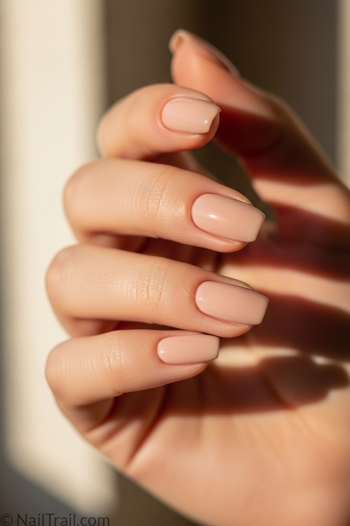 Nude glossy minimalist nail design