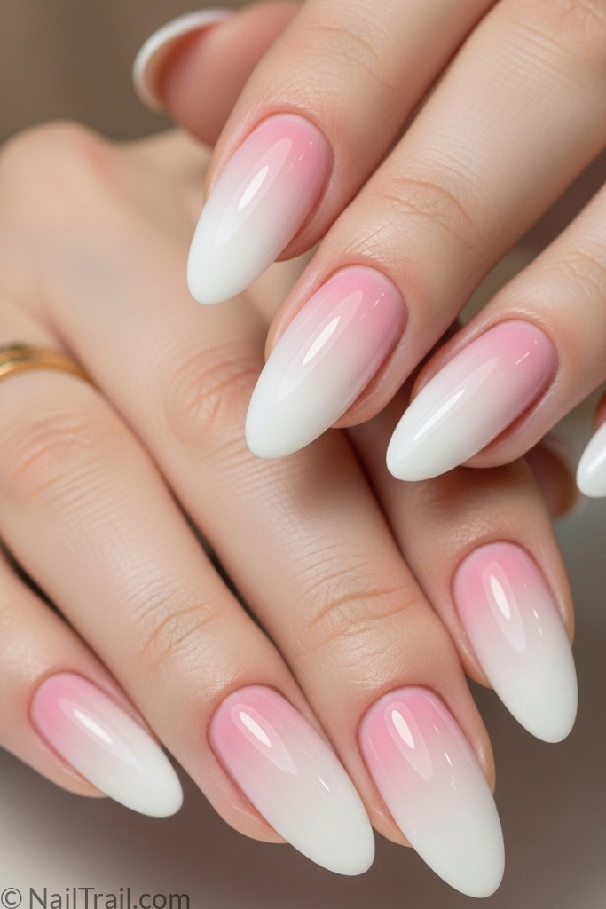 Pink and white ombre nail design