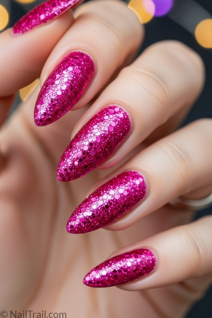 Pink glitter nail design