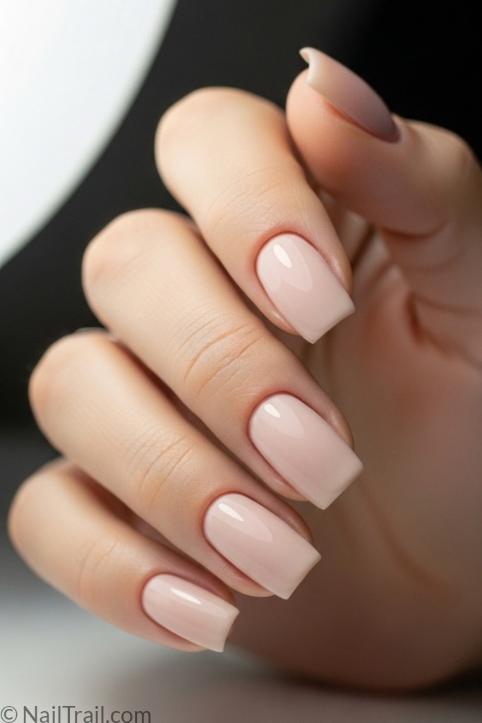 Rounded square nail shape with nude polish