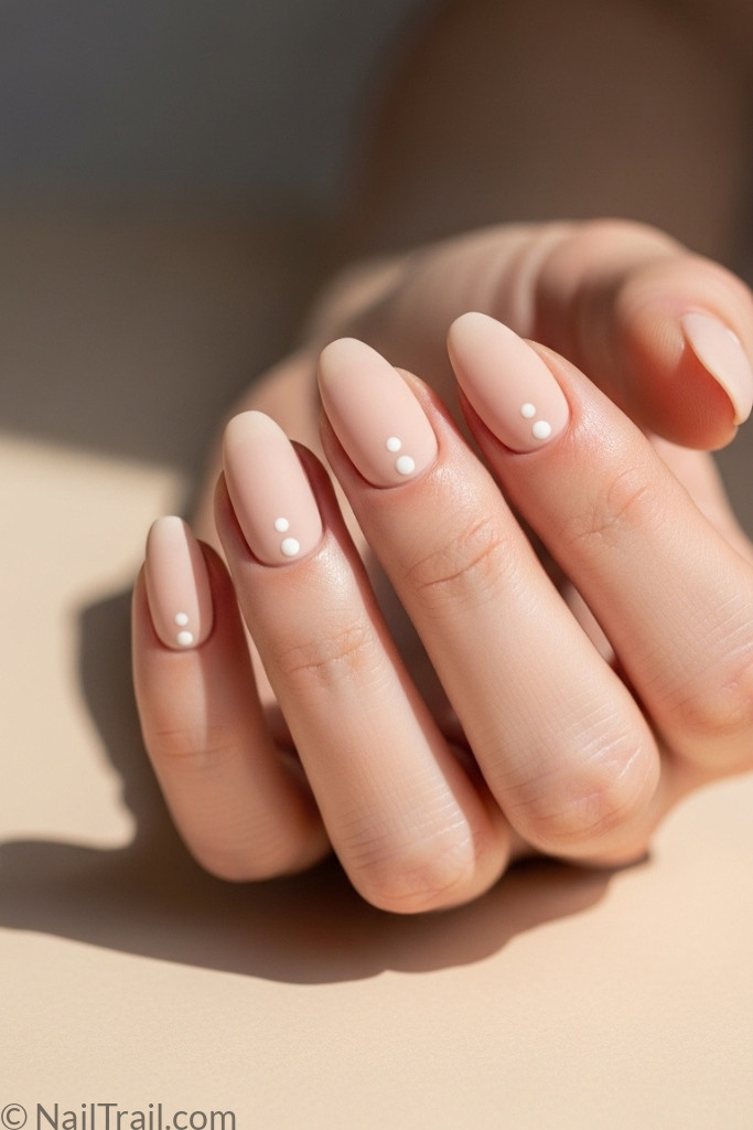 Short minimalist nail design with beige polish