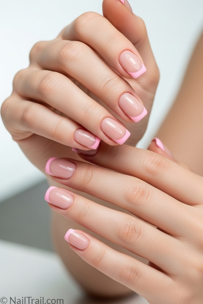 Short nails with pink French tip manicure