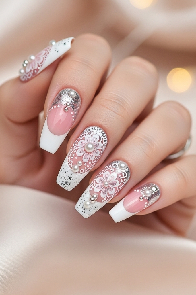 Soft pink French manicure acrylic nails with white tips