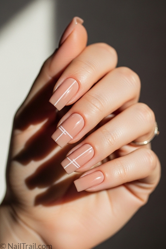Square nail designs with glossy nude manicure