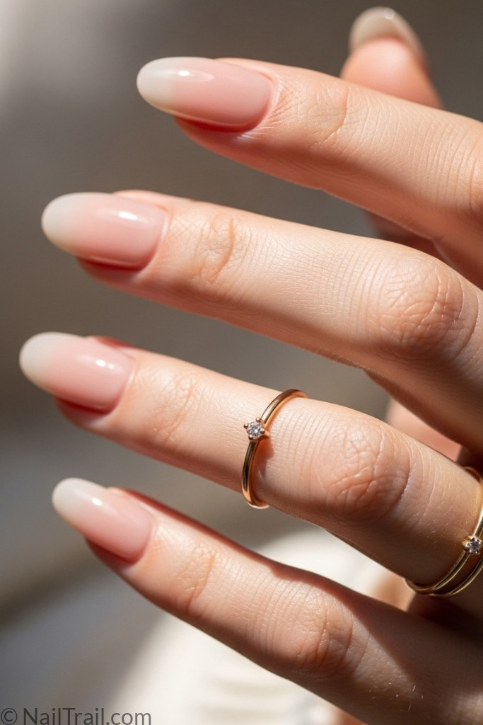 Squoval nail shape with neutral manicure