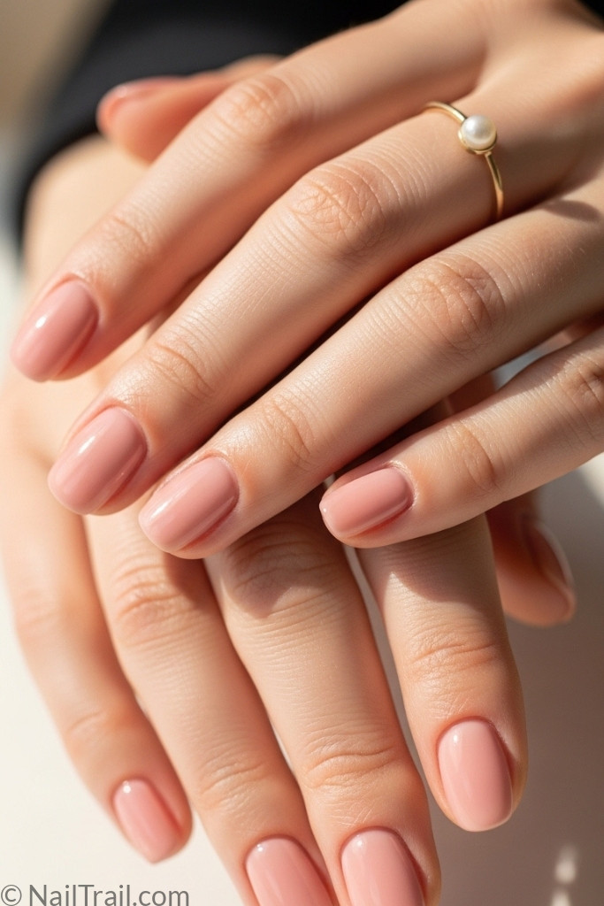 Subtle blush pink manicure on short nails