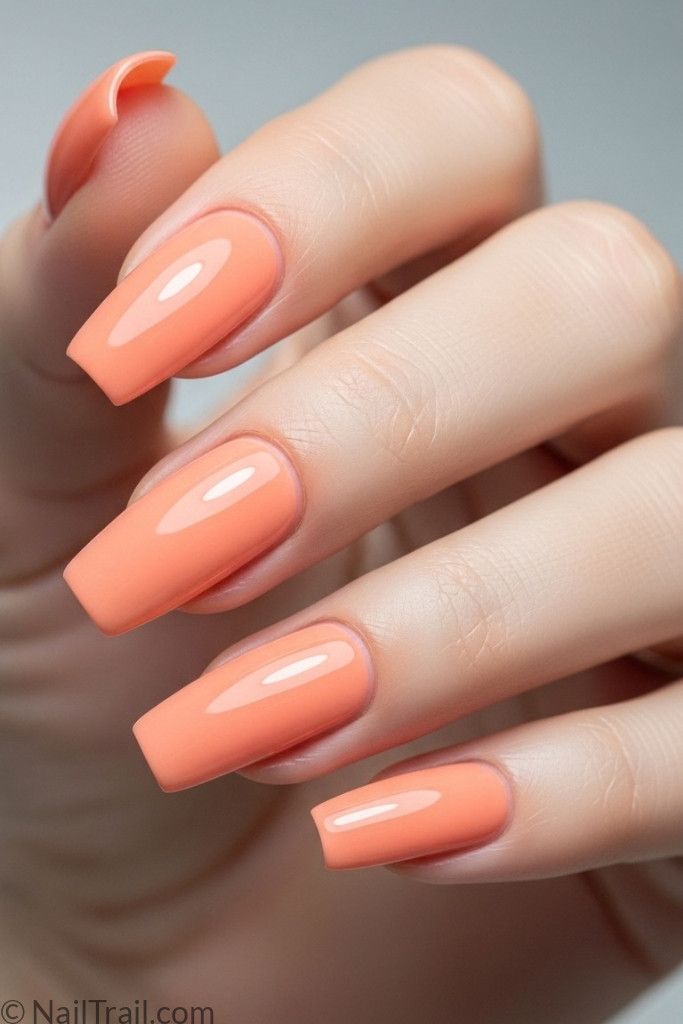 Tapered square nail shape with peach polish