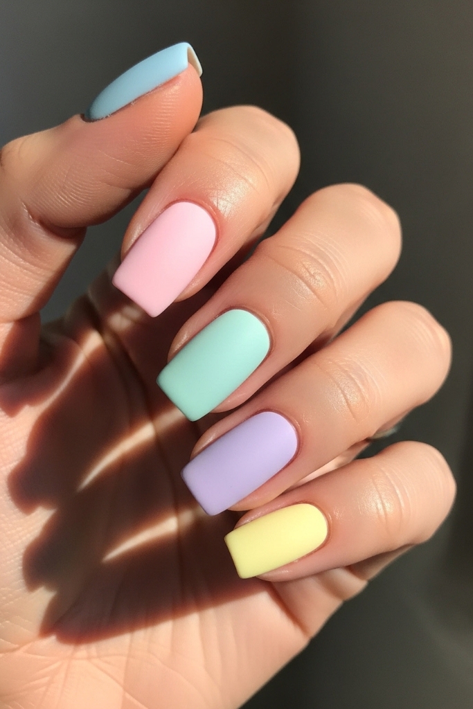Mixed pastel short square nail set