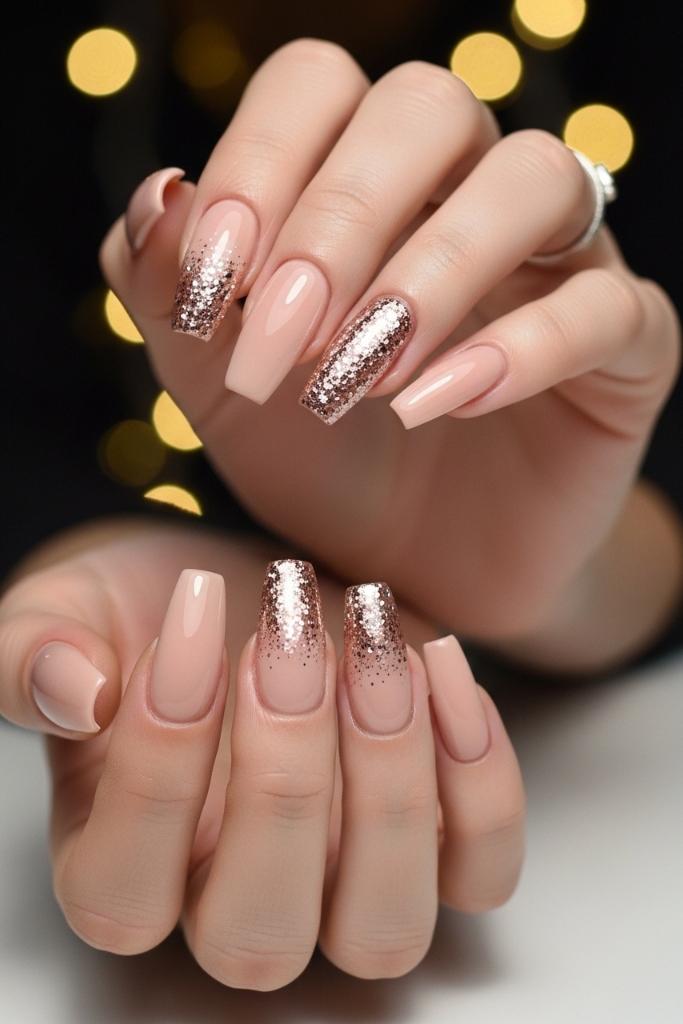 Rose gold glitter coffin nail set