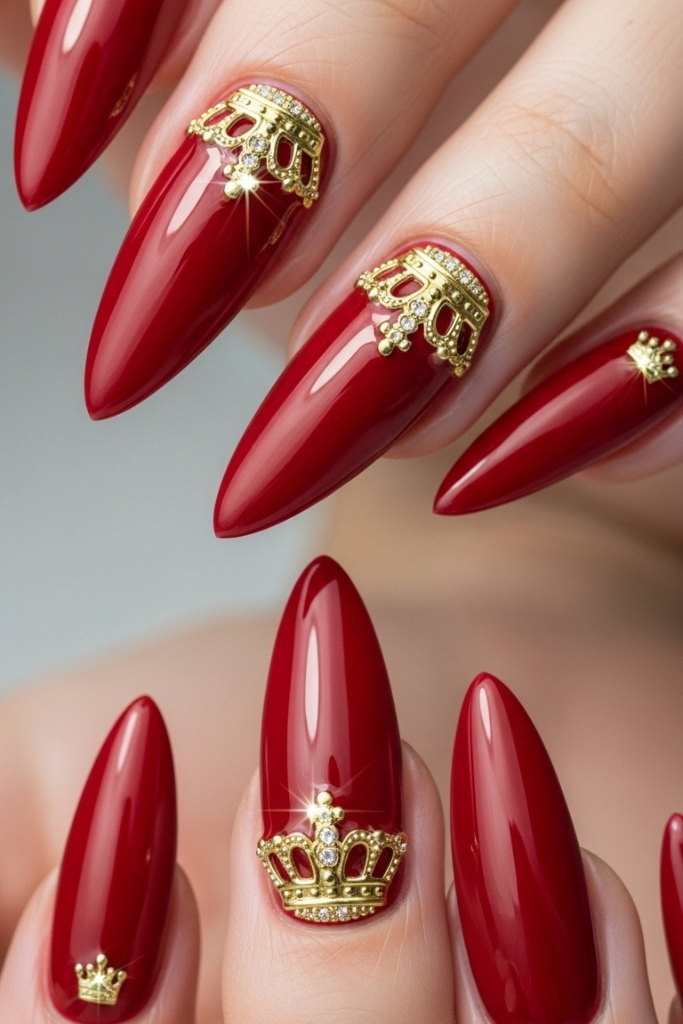 Red and gold villain inspired nails