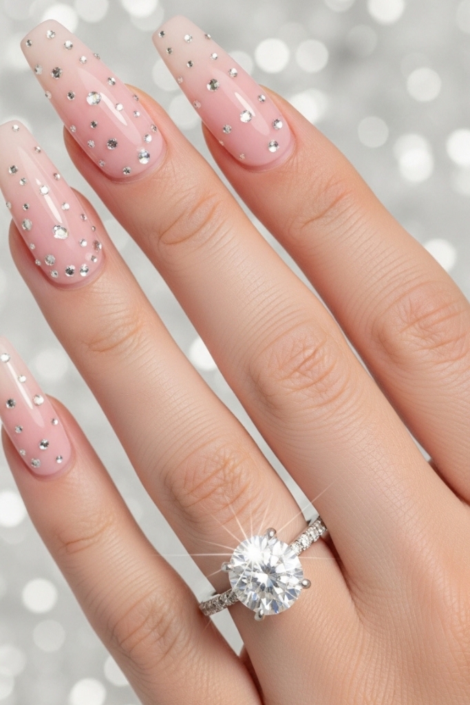 Coffin engagement nails with crystal details