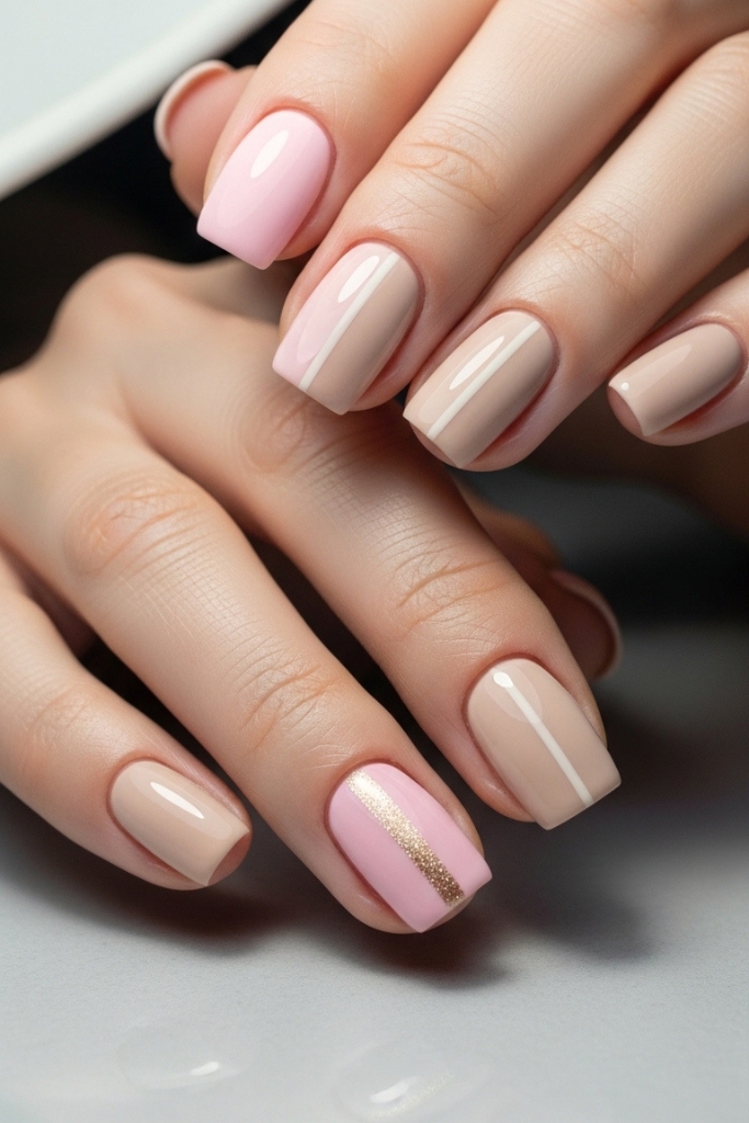 Time-saving quick nail art with color blocks and accent nails, easy and stylish