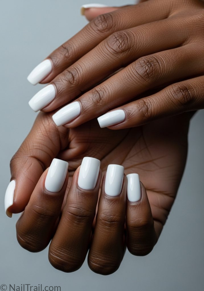 Dark brown hands with white short square nails easy summer nails simple short