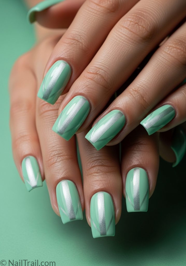 Light tan hands with mint cat eye square nails spring nail ideas cat eye green square designs