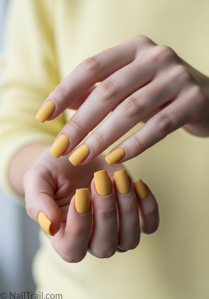 Fair neutral hands with soft yellow square nails spring nail ideas square simple designs