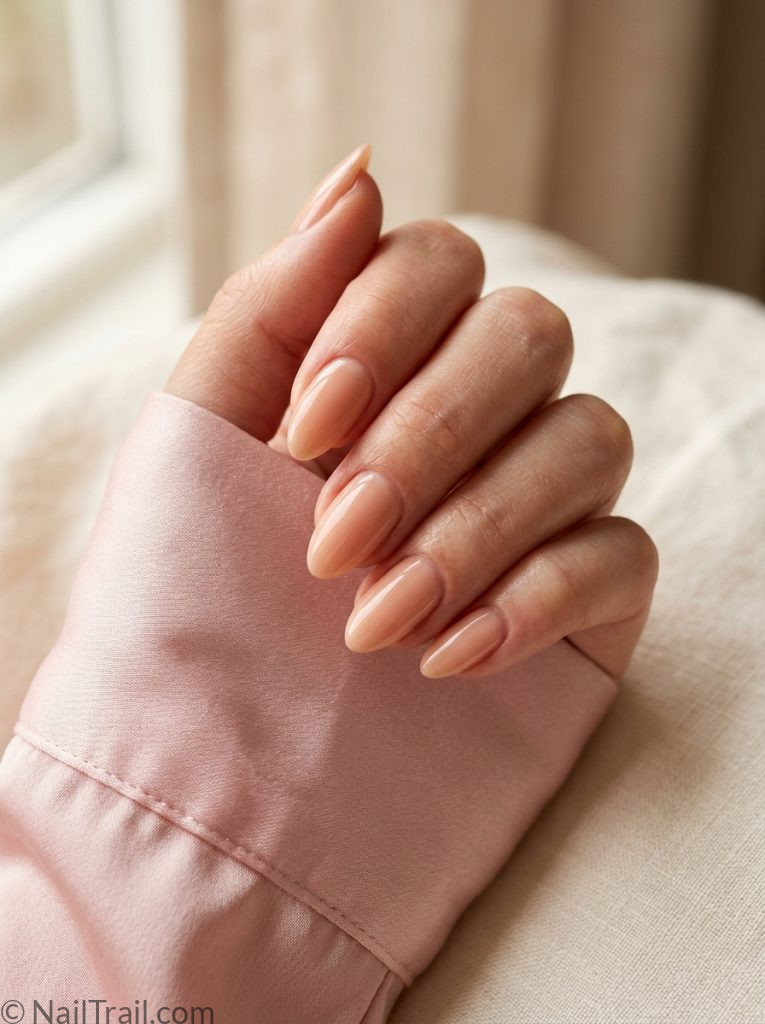 almond simple nude nail inspo ideas 2026 peachy beige sheer