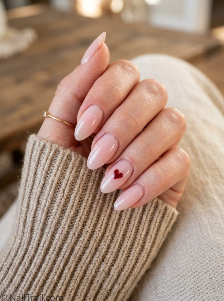 Valentine nail inspo ideas 2026 pink red heart tips almond glossy