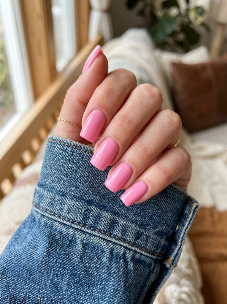 easy pink nail inspo ideas 2026 bubblegum square medium glossy